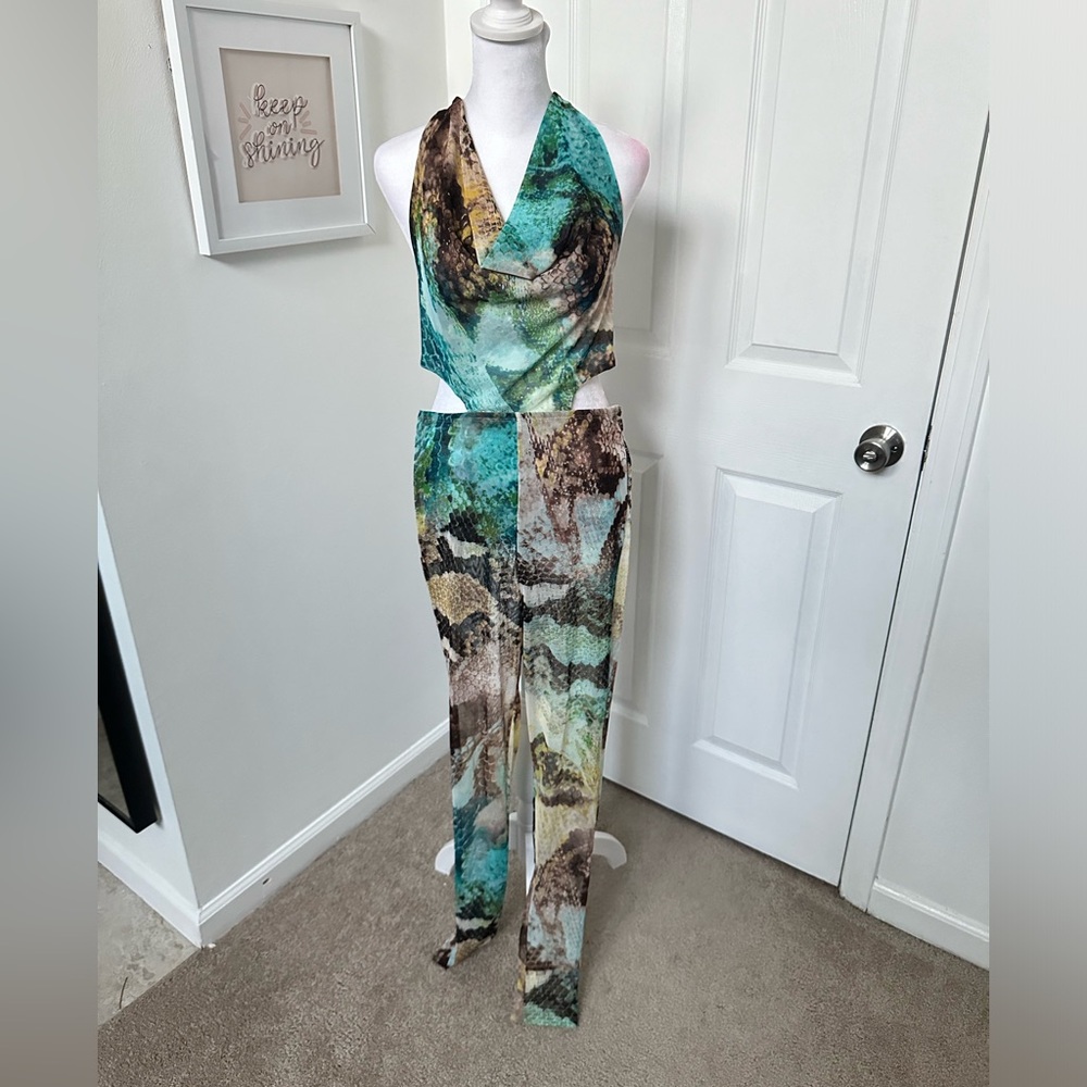 NWT Snake print Jumpsuit with Open Back size L